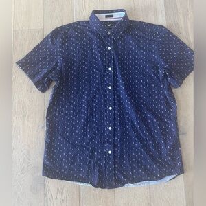 Buttercloth Mens Icy Cotton Short Sleeve Button Down Shirt 2XL Tall Fit Navy